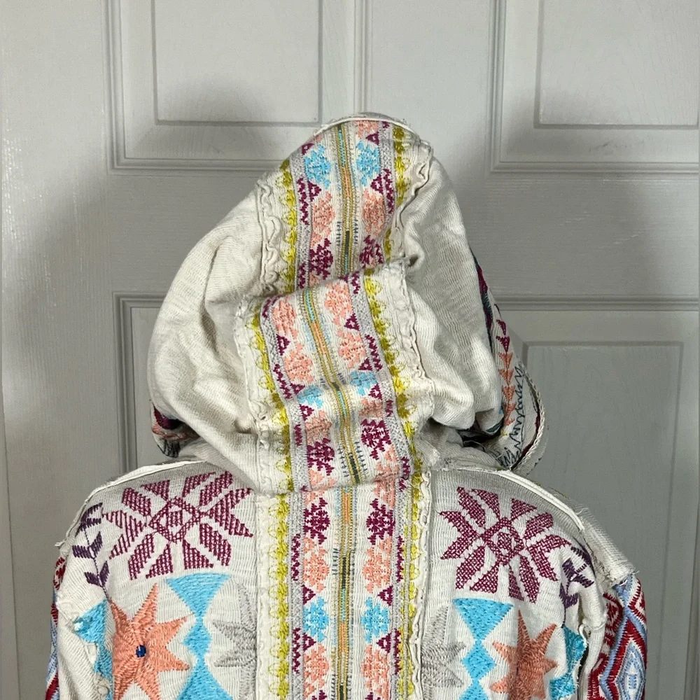 ๐ฆ Johnny Was BIYA Embroidered Hooded Boho Cardigan Jacket Ivory Festival, medium - Picture 8 of 14
